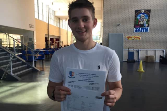 St Joseph's Catholic Academy Sixth Form pupils collect their A-level results. Ben Stainthorpe.