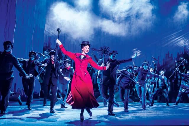 Step In Time. Zizi Strallen as Mary Poppins and the company.