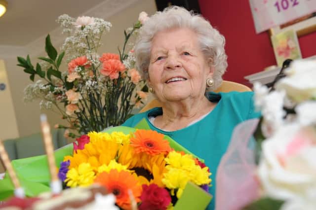 Jenny Gasston celebrates her 102nd birthday at Palmersdene, Jarrow.