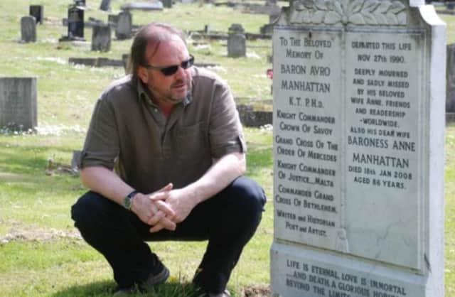 Gary Wilkinson visiting the Baron's grave at Shotley Bridge.