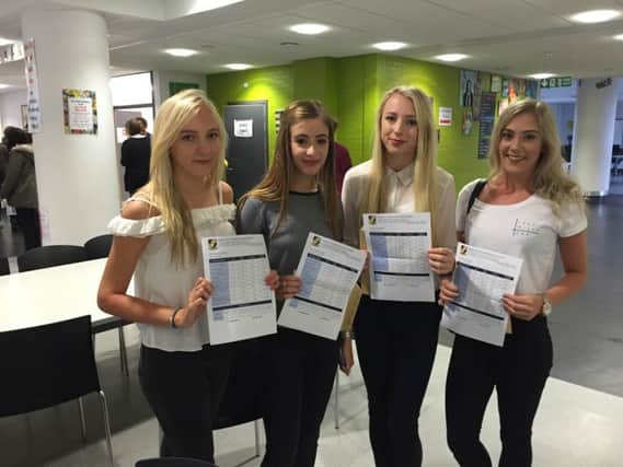 Hebburn Comprehensive School pupils, from left, Beth Newby, Lauren Ingram, Emily Russell and Zara Teasdale have 35 A*s and As between them at GCSE.