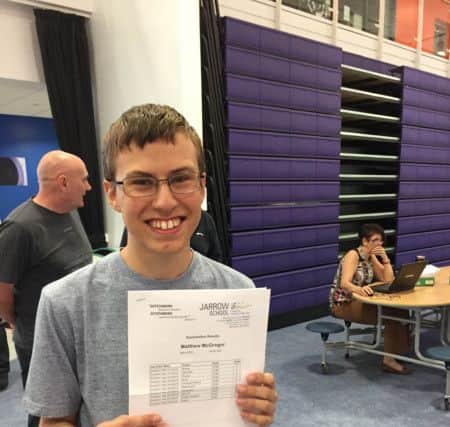 Jarrow School pupil Matthew McGregor collects his GCSE results.