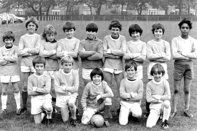 Shields Gazette Memory Lane  scanned hard copy  October 1977  no old ref number 
St Gregory's Junior School team.  Back row, left to right:  A Minchella, G Welsh, M Haley, M Brewer, T Szalay, S Scourfield, S McGurk, P Askins, J Livingstone.  Front row, left to right:  A Cairns, D Chapman, A Kelly, M Balfour, A Moore.