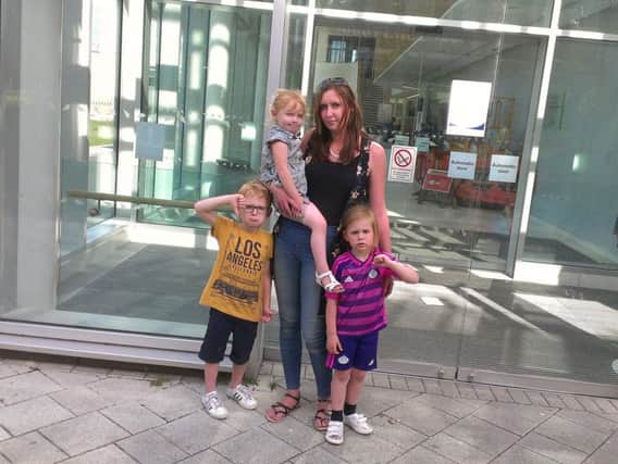 Claire Hobson, with daughter Emily Brown, 3 and son Joshua Brown and their friend Emily Pillar, 4, (right) has been left disappointed after a burst pipe led to Haven Point closing to the public.
