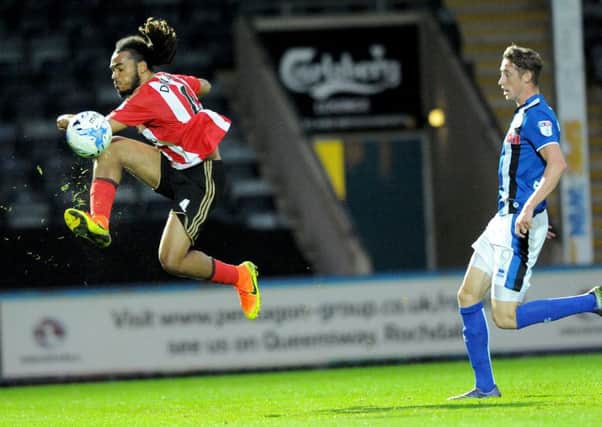 Jason Denayer leaps to clear for Sunderland U23s at Rochdale. Picture by Frank Reid