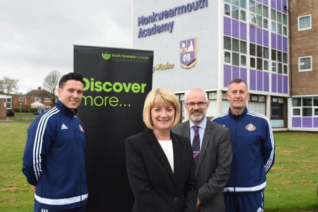 Paul Leach, Further Education Officer with the Foundation of Light, Alison Maynard, Principal of South Tyneside Colleges Professional and Vocational College, Steve Wilkinson, Executive Headteacher at Monkwearmouth Academy, and Martin Jones, Project Coordinator at the Foundation of Light.