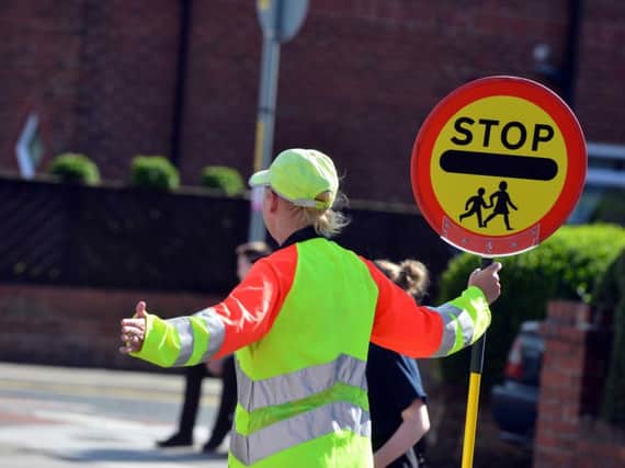 The school crossing patrol on Mortimer Road, South Shields.