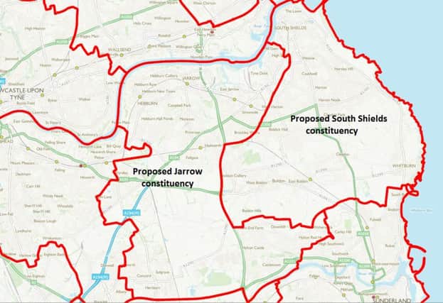 The proposed new boundaries for the Jarrow and South Shields constituencies.