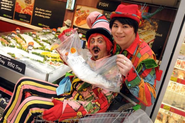 The Customs House Little Red Riding Hood panto cast visit South Shields Asda. From left Stephen Sullivan as Mr Fracker and Craig Richardson as Timber