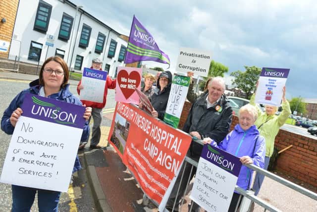South Tyneside District Hospital vigil. Front Unison Gemma Taylor