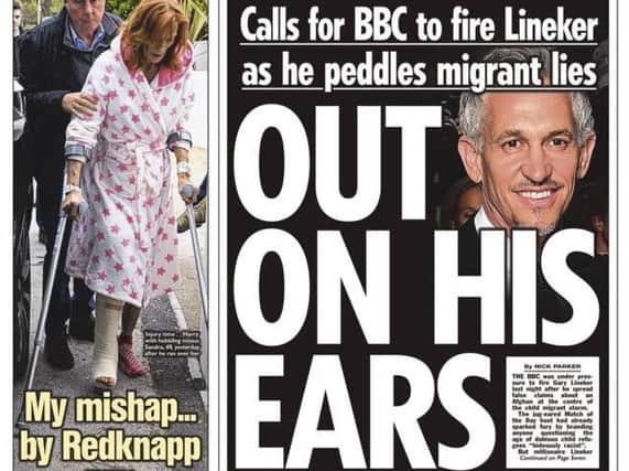 The Sun front page reporting calls for Gary Lineker to be sacked by the BBC.