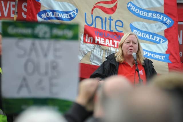 Save South Tyneside District Hospital campaigners on their march and rally, held in South Shields Town Centre.  Speakers included South Shields MP Emma Lewell-Buck and Jarrow MP Stephen Hepburn.
