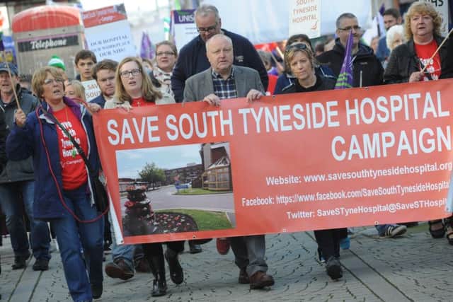 Save South Tyneside District Hospital campaigners on their march and rally, held in South Shields Town Centre.  Speakers included South Shields MP Emma Lewell-Buck and Jarrow MP Stephen Hepburn.