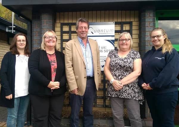 L-R Michelle Brown (Accounts assistant), Brenda Rutherford (Accounts assistant) Geoff Robson (Director) Sheila Heron (Director) and Rebecca Foggon (Accountant)