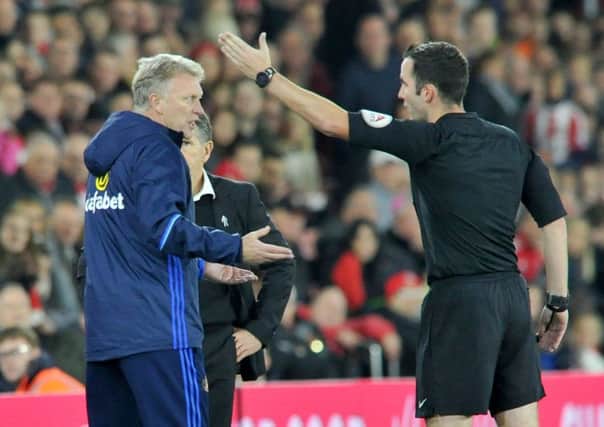 David Moyes is sent to the stand by referee Christopher Kavanagh. Picture by FRANK REID