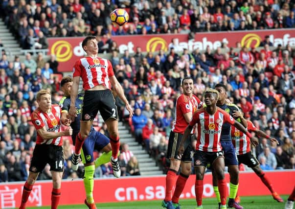 Billy Jones heads clear for Sunderland in last week's defeat to Arsenal. Picture by Frank Reid