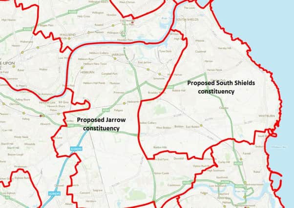 The proposed new boundaries for the Jarrow and South Shields constituencies.