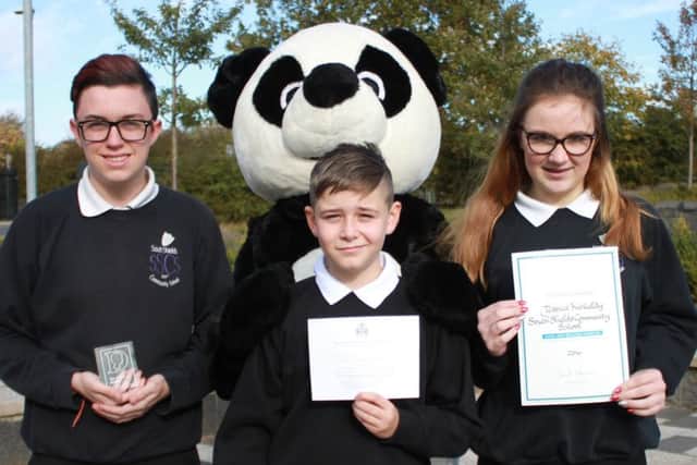 South Shields School students, L-R, Max Roberts, Peter Millet and Jessica Kirkaldy.