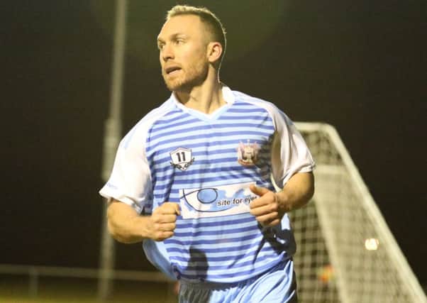 South Shields' David Foley celebrates his brace against West Allotment last night. Picture by Peter Talbot