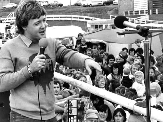 July 1981  Keith Chegwin star of the Donkey Derby held at Gypsies Green Stadium.
