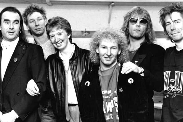 Gazette competiton winner Sharon Brown, meets her heroes, Status Quo, at Whitley Bay Ice Rink in 1986 before an earlier North East concert.