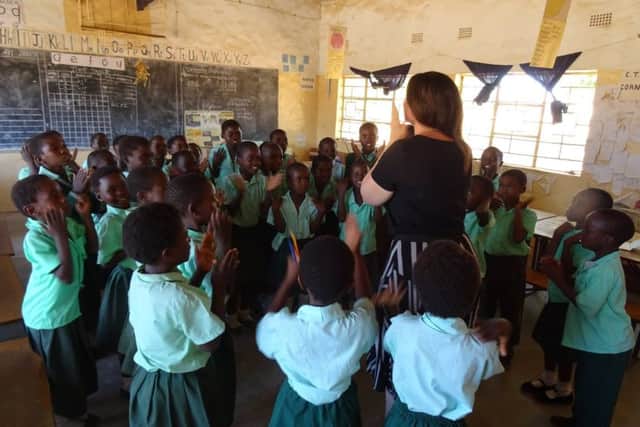 Elizabeth in a lesson at the local school