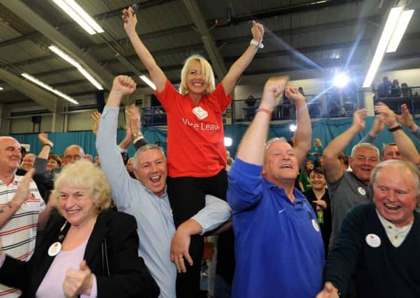 Leave voters celebrate in Sunderland following the EU referendum result in the city.