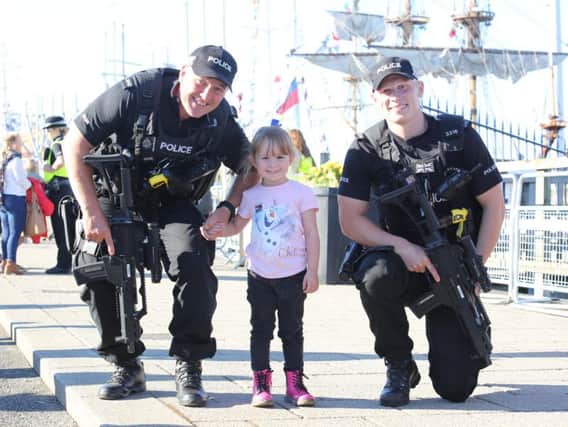Armed police on the beat at the Tall Ships in the summer.