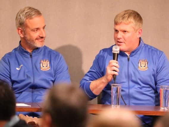 Joint managers Lee Picton, left, and Graham Fenton, at the Q and A. Image by Peter Talbot.