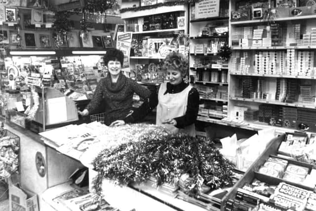 Stamps Newsagents at Christmas-time in December 1976.
