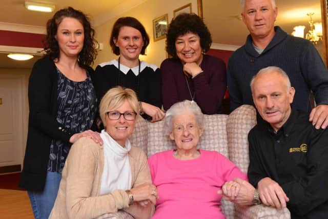 Annie Gallagher turns 100 year oldFamily back from left Angie Young, Jill Whitehead, Teresa Carnaby and Steven Carnaby.Front Lisa Carnaby and Robert Gallagher