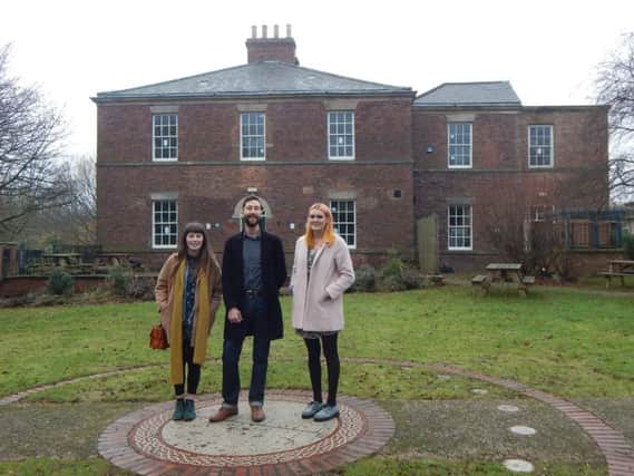 Sarah Daglish, left, and Eve McPadden, with Leigh Venus, Groundworks operations manager heritage and culture, at Jarrow Hall.