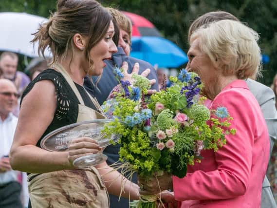 Mary Berry shaking hands with Candice Brown, who was crowned champion of this year's Great British Bake Off. Pic: Mark Bourdillon/BBC/PA Wire.