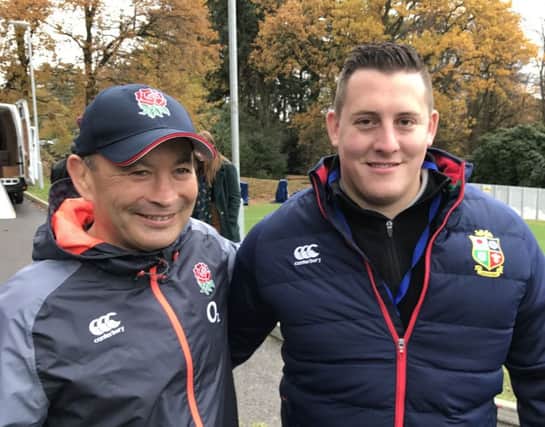 Daniel McKay, right, with England head coach Eddie Jones.