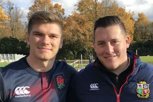 Daniel McKay, right, with England's Owen Farrell.