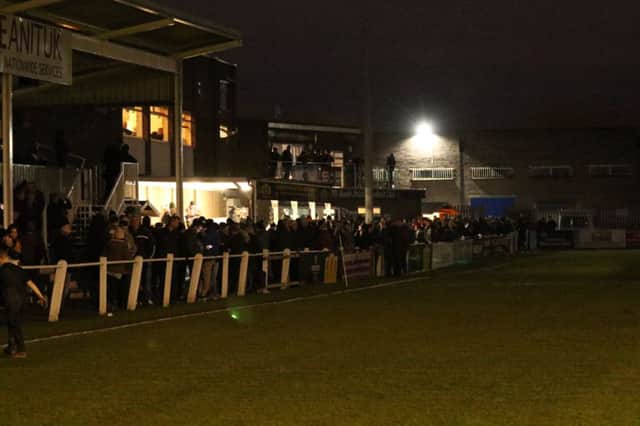 The lights went out with about 10 minutes remaining at Mariners Park, where a crowd of 1,545 was watching the FA Vase tie. Image by Peter Talbot.
