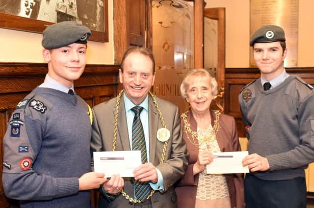 The Mayor and Mayoress of South Tyneside, Coun Alan and Coun Moira Smith, with Sgt Danny Jones, left, 324 (South Shields) squadron and Sgt Nathan Benson, 1027 (Jarrow) squadron of the RAF Air Cadets.
