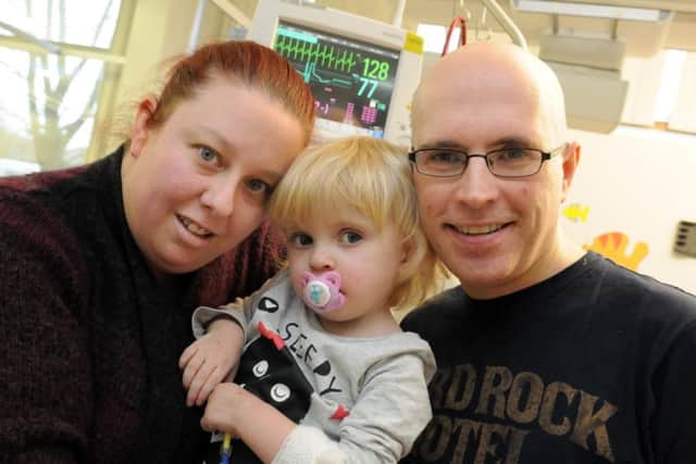 Parents Kerryanne and Ian Maxwell with three year old daughter Sophie Maxwell at The Children's Heart Unit Freeman hospital