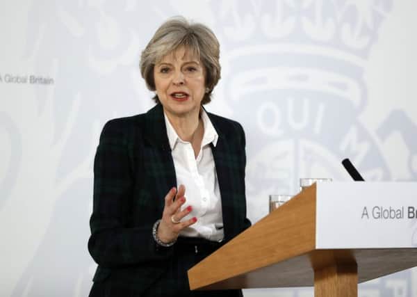 Prime Minister Theresa May speaking at Lancaster House in London