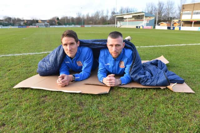 Jon Shaw, left, and Barrie Smith, are two of the South Shields players taking part in the charity overnight sleep-out.