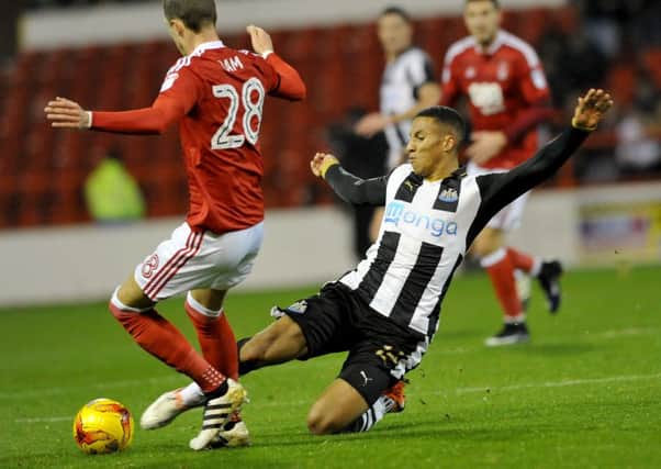 Isaac Hayden makes his presence felt in Newcastle's defeat at Nottingham Forest this season. Picture by Frank Reid