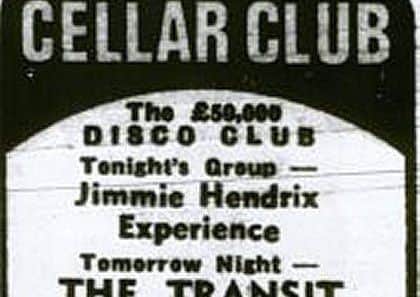 A Cellar Club advert for the gig. Note the different spelling of Hendrix's first name.