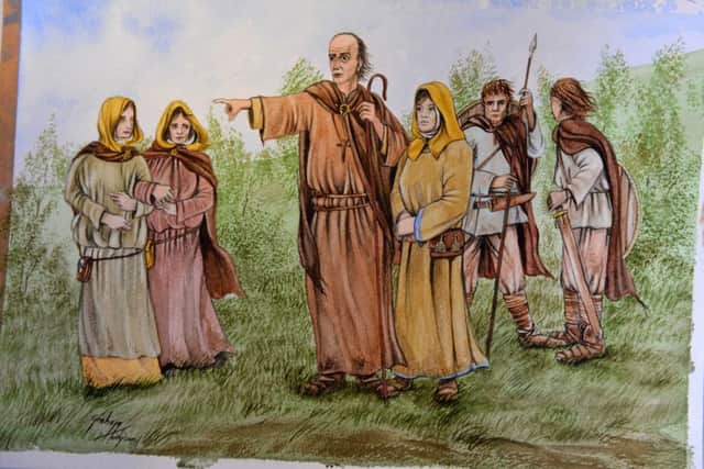 Bishop Aidan showing Hilda the land which is now the site of Saint Hildas church by Graham Hodgson