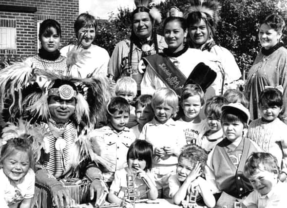 Pupils from Toner Avenue Nursery Infant School meet Native Americans in July 1987.