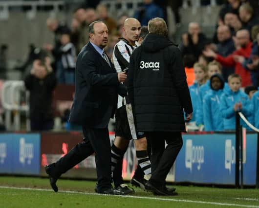 Rafa Benitez with Jonjo Shelvey at the end of the Derby game