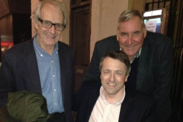 Director Ken Loach, left, with Mick Laffey and his dad Billy.