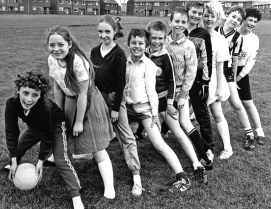 Above, Monkton School pupils, left to right,   Amanda Smith, Suzanne Irving, Julie Manston, Christopher Driver, Simon Baker, Gary Leadbitter, Simon Patrick, Caroline Jackson, Michael Stobbs and Gillian Hogg playing kickball in May, 1988.  Inset, paying into the school bank  at Toner Avenue, Hebburn, in March 1976.