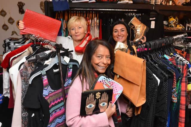 Little Mix's Jade Thirwall charity clothes sale for Cancer Connections at Empire Clothing From left charity Deborah Roberts, Jade's mother Norma Thirlwall and Empire Kerrie Katopodis