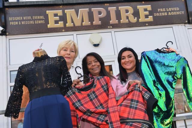 Little Mix's Jade Thirwall charity clothes sale for Cancer Connections at Empire Clothing From left charity founder Deborah Roberts, Jade's mother Norma Thirlwall and Empire Kerrie Katopodis