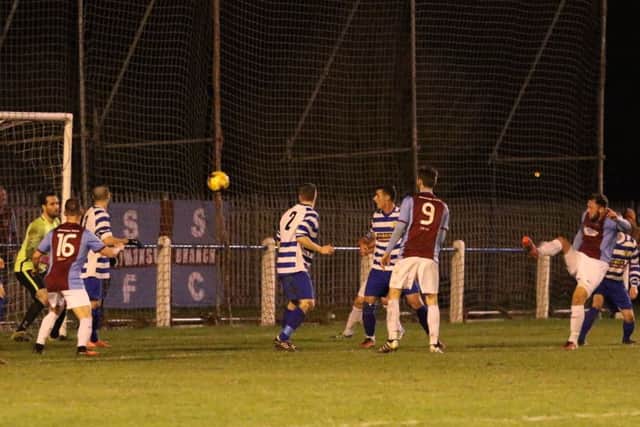Louis Storey (right) hits home South Shields' late winner at Newcastle Benfield last night. Picture by Peter Talbot